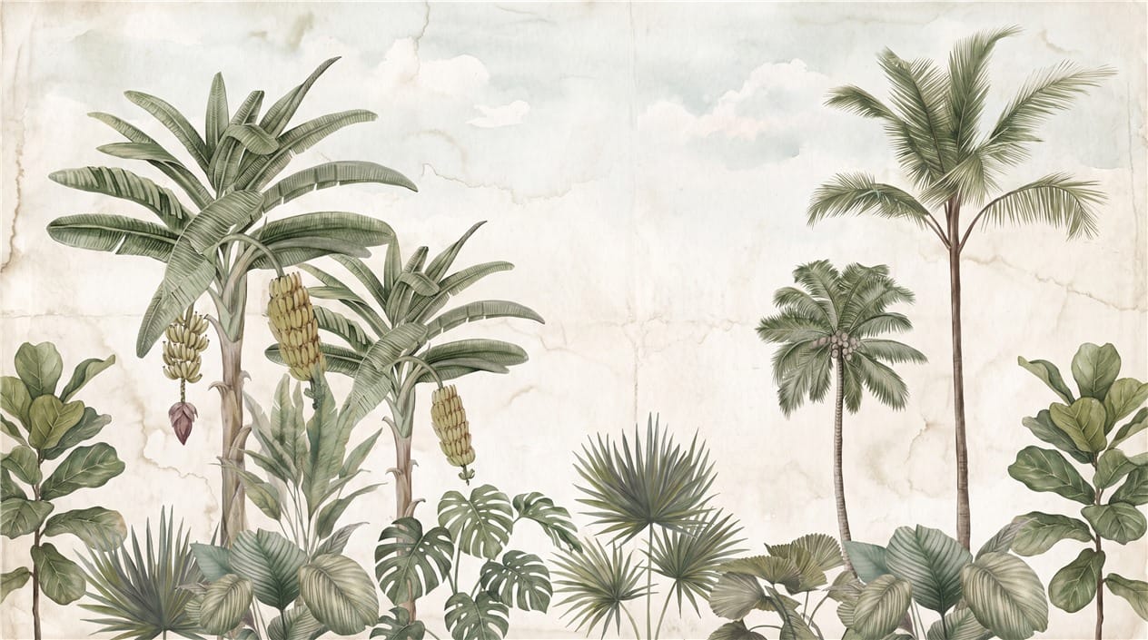 Muted Sage Classical Palm Vintage Jungle Wallpaper Mural
