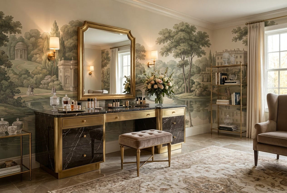 Aged Tan European Park Vintage Jungle Wallpaper Mural in vintage