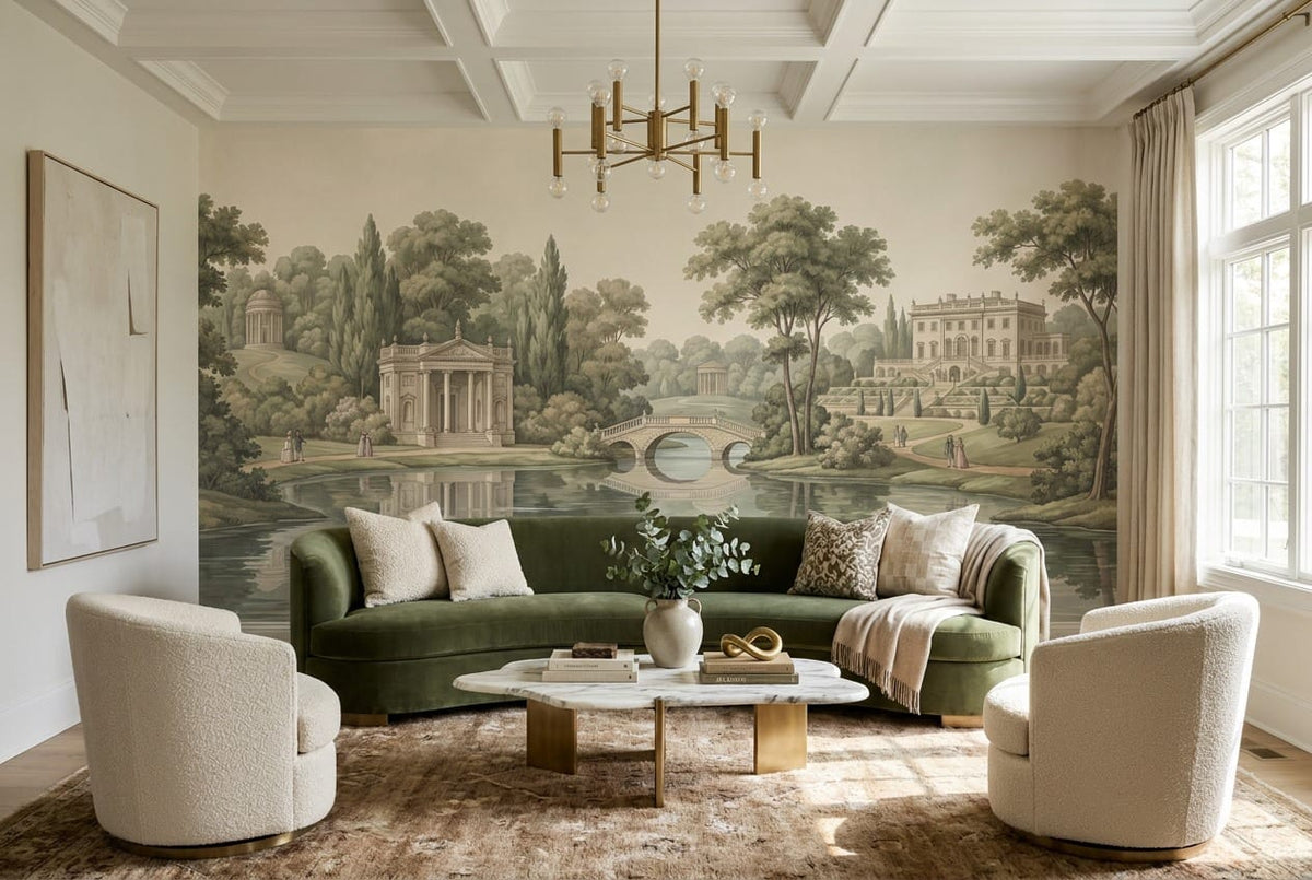 Aged Tan European Park Vintage Jungle Wallpaper Mural in vintage