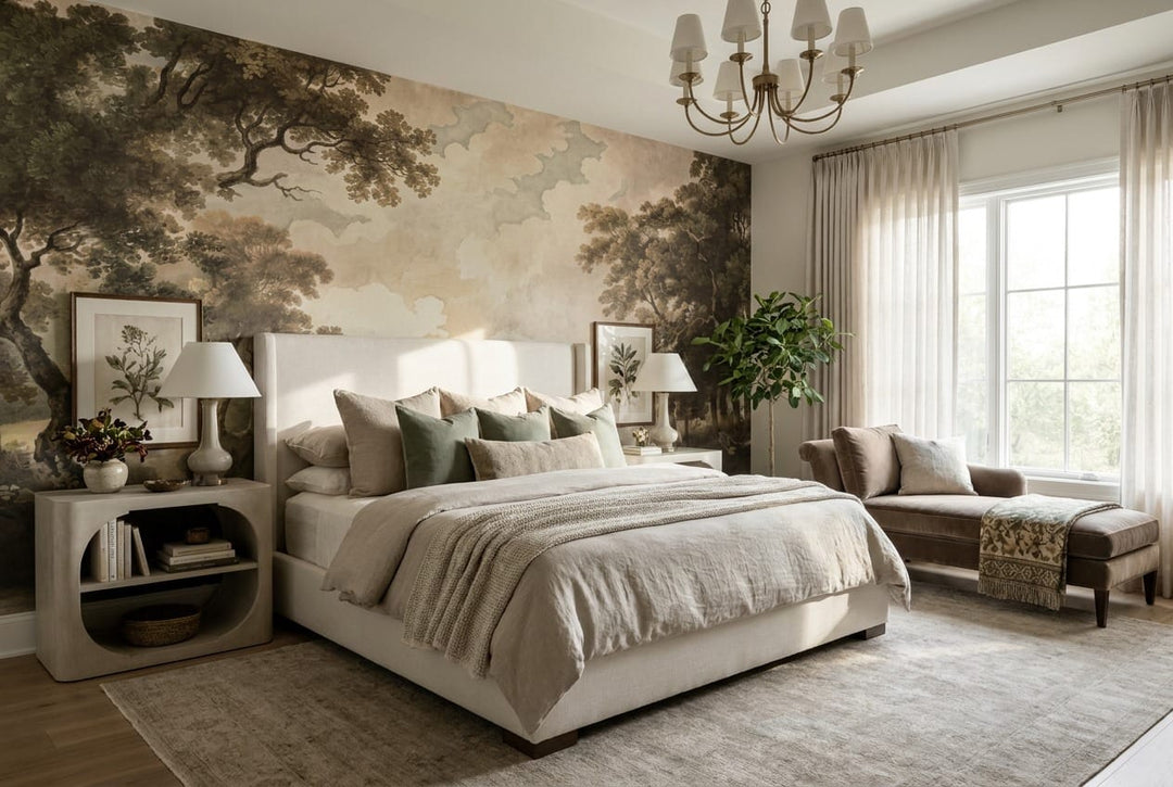 Old Tan River Landscape Vintage Jungle Wallpaper Mural in vintage
