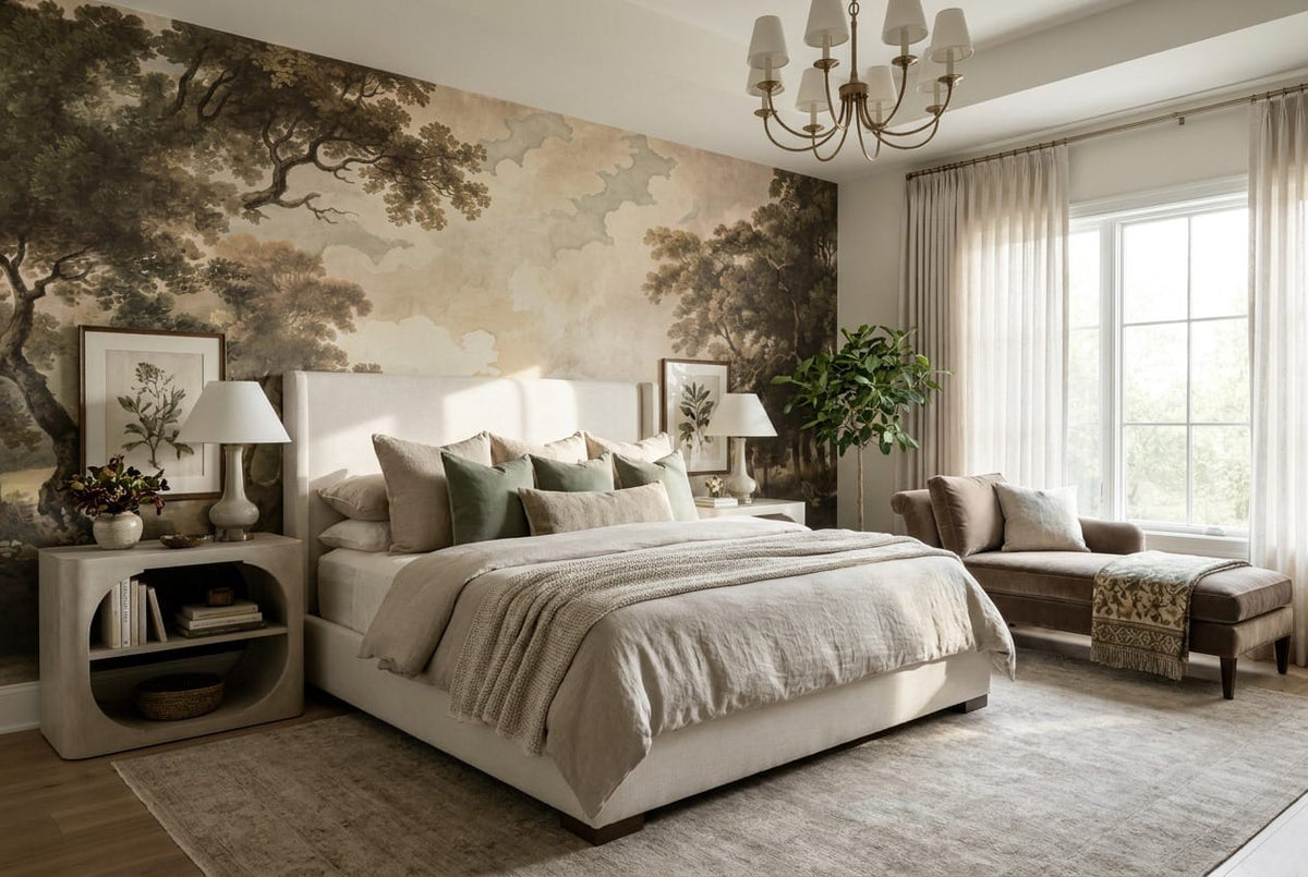 Old Tan River Landscape Vintage Jungle Wallpaper Mural in vintage