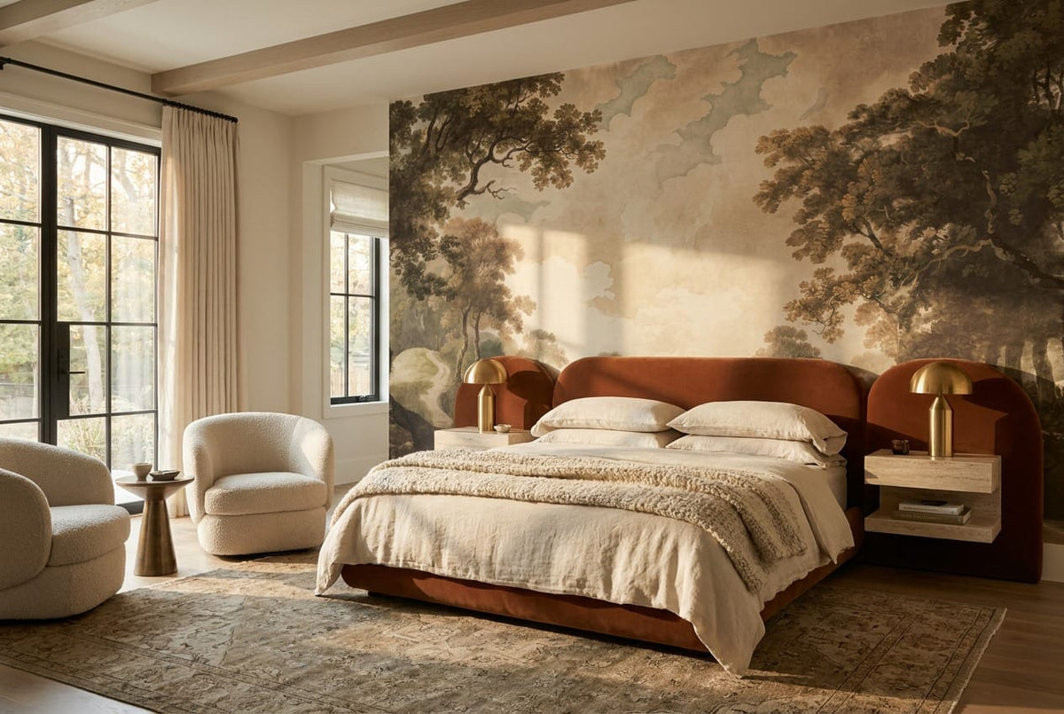 Old Tan River Landscape Vintage Jungle Wallpaper Mural in vintage