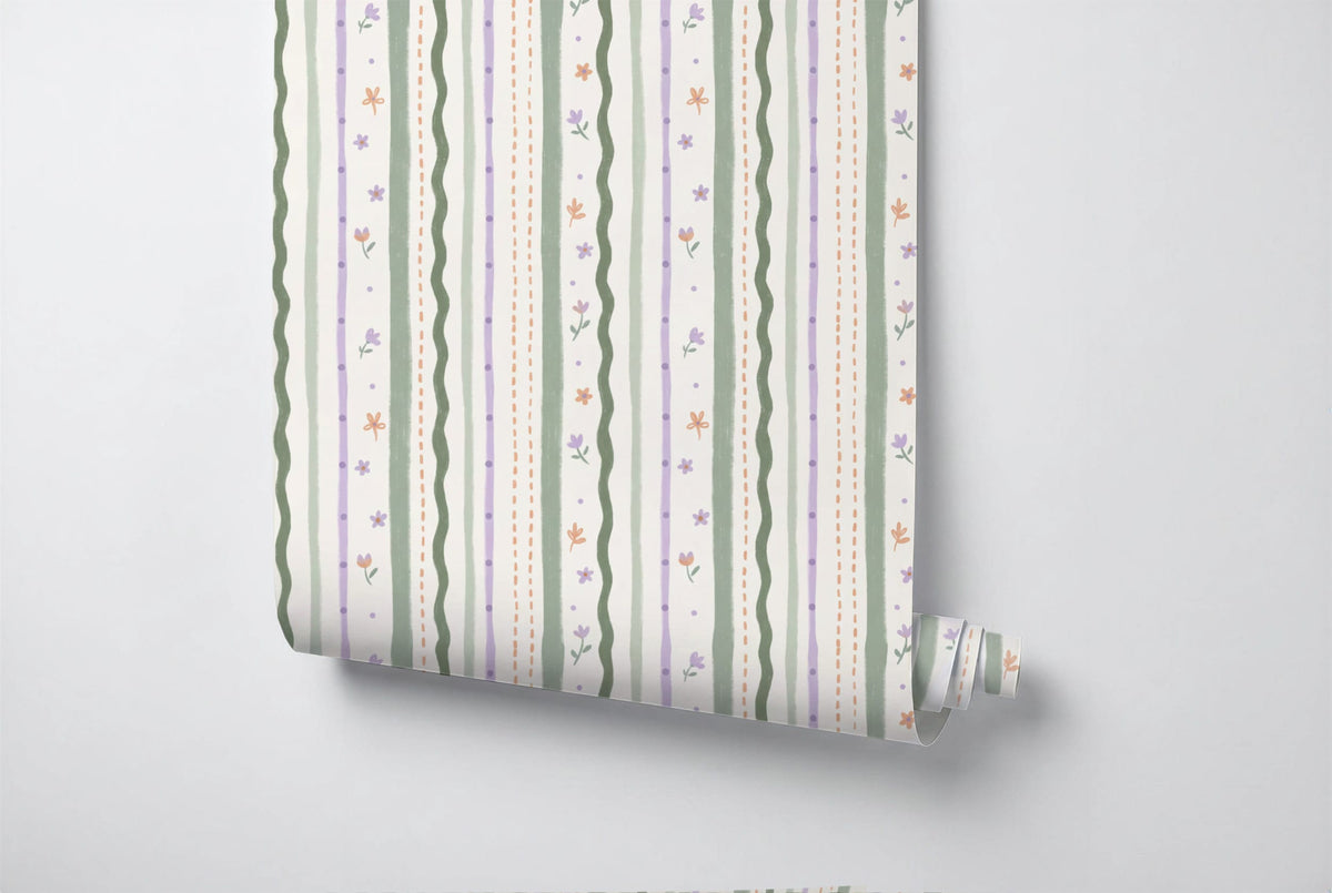 Pastel Wildflower Striped Wallpaper Mural