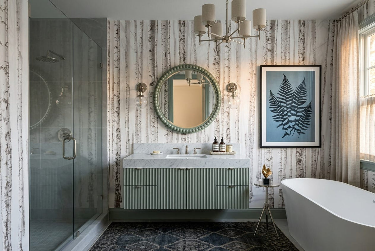 Muted White Vintage Nordic Birch Forest Wallpaper Mural in white