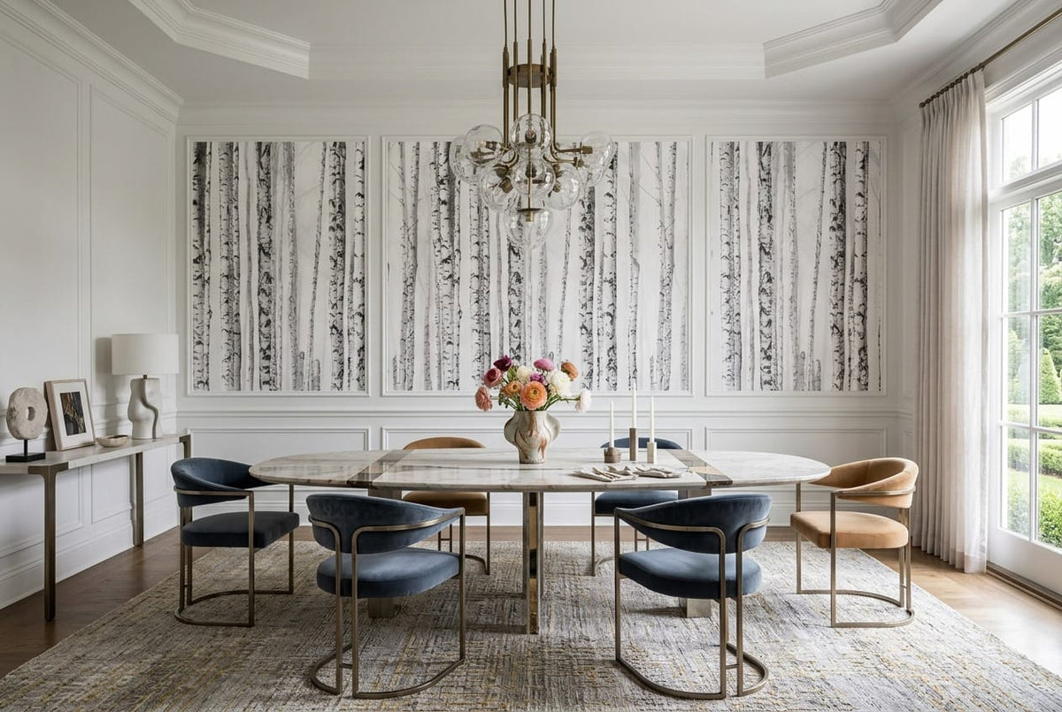 Muted White Vintage Nordic Birch Forest Wallpaper Mural in white