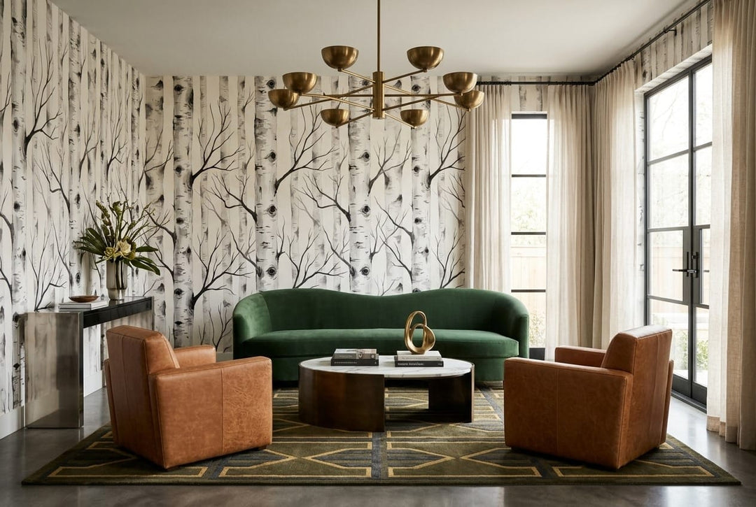 Serene White Organic Nordic Birch Forest Wallpaper Mural in white