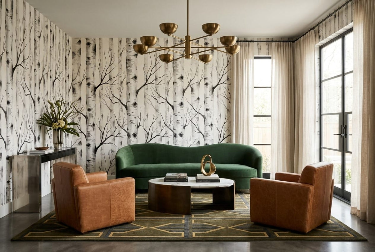 Serene White Organic Nordic Birch Forest Wallpaper Mural in white