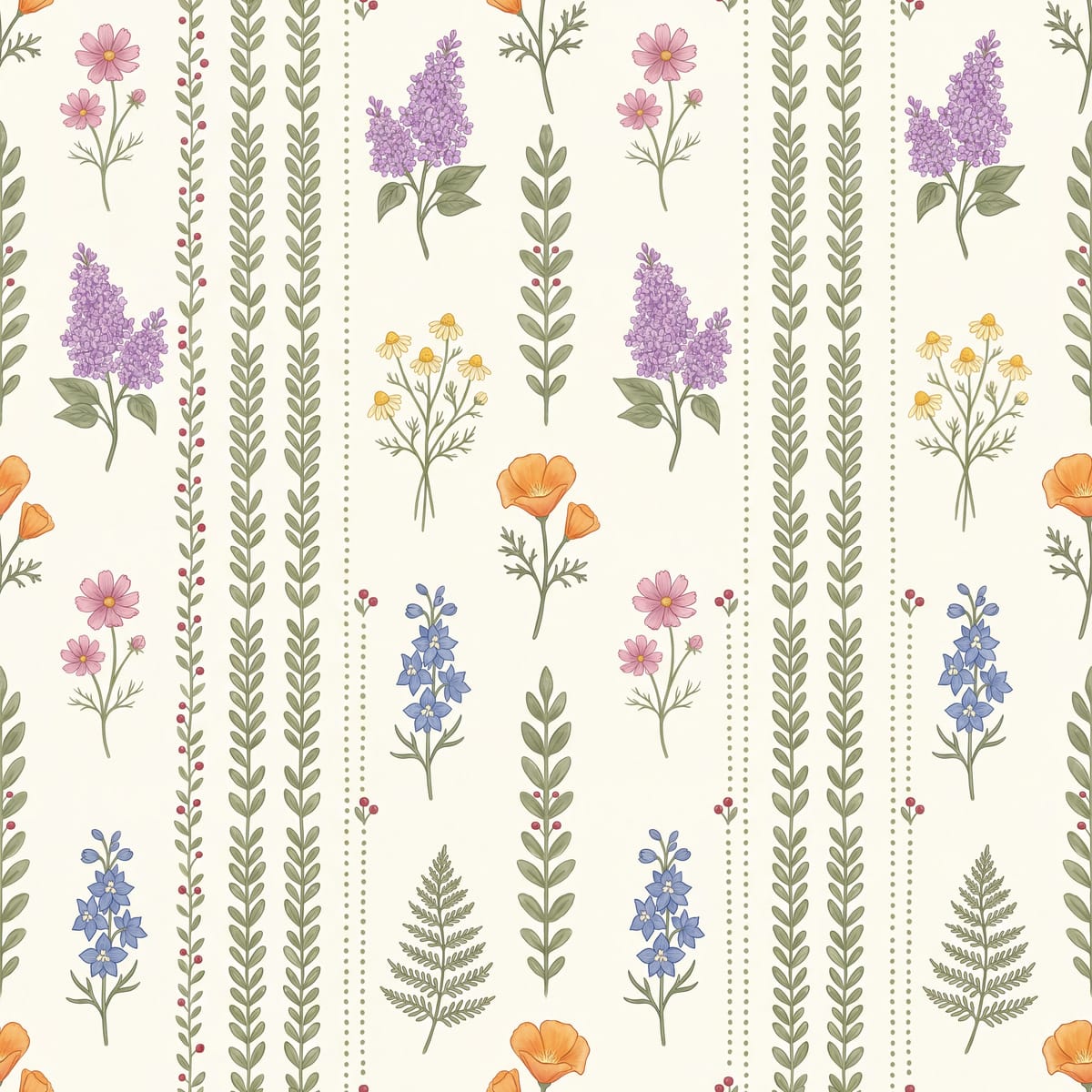 Botanical Wildflower Stripe Wallpaper Mural