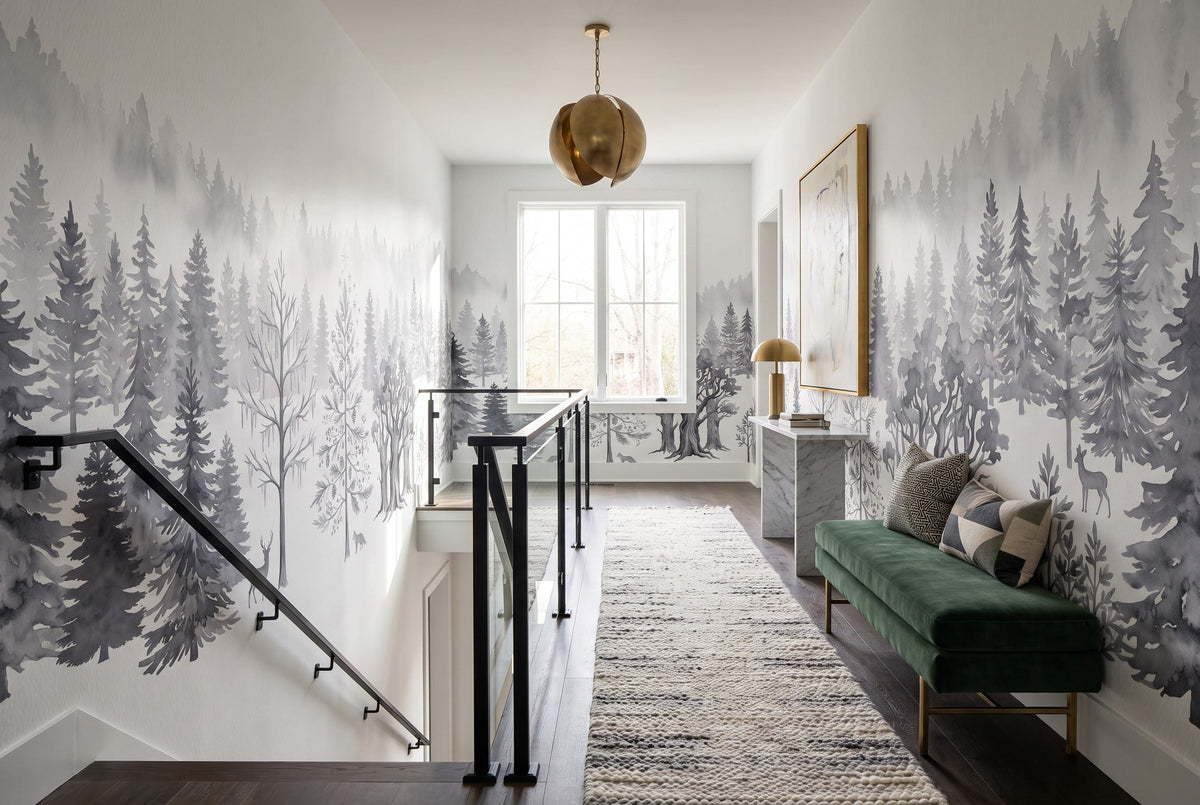 Mysterious Ice Gray Nordic Winter Forest Wallpaper Mural in winter