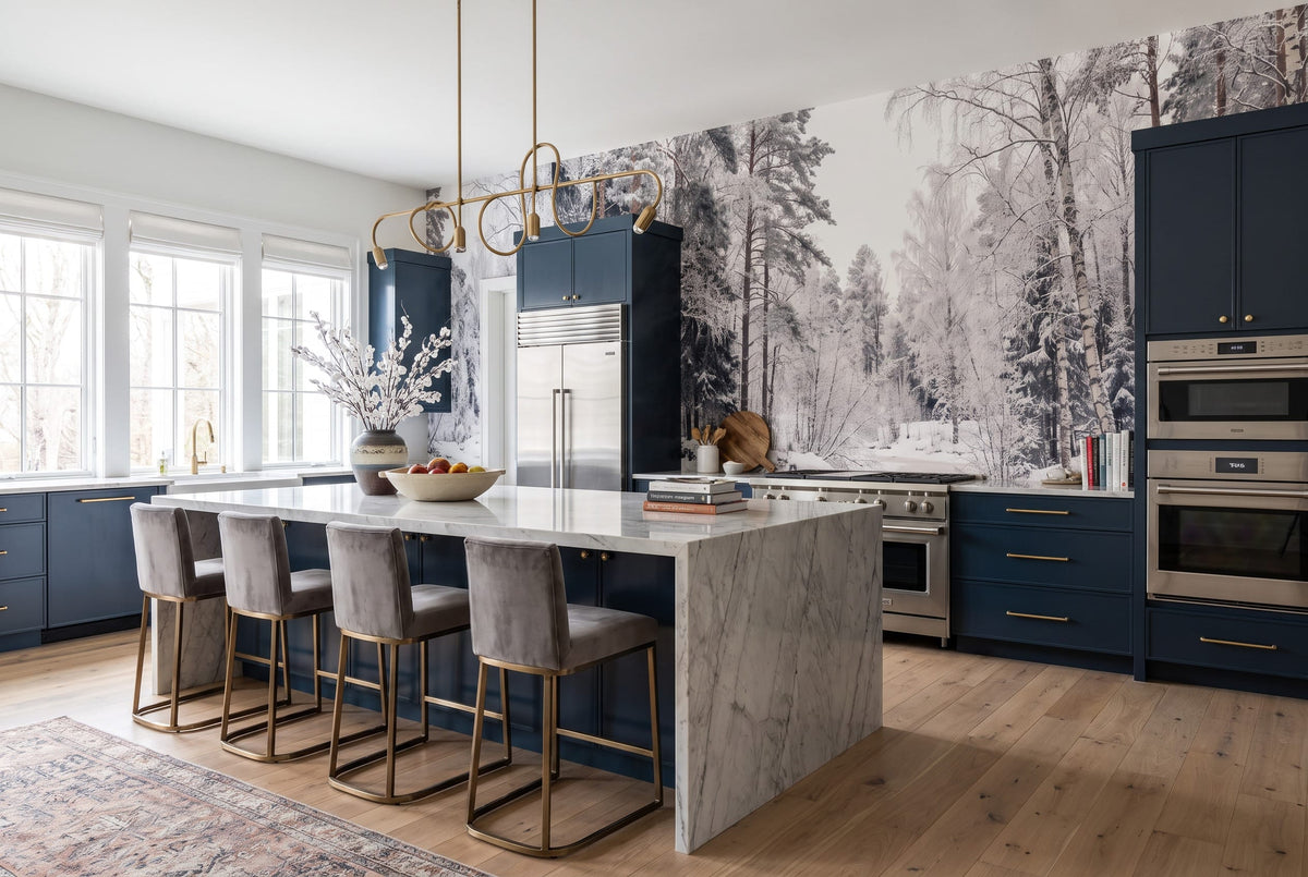 Ice Blue Nordic Pine Winter Forest Wallpaper Mural in winter