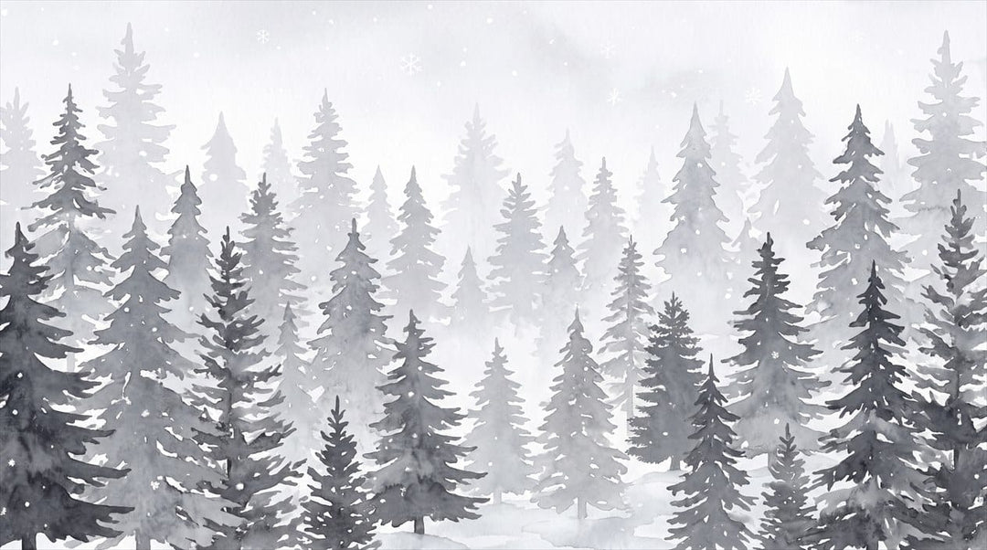 Festive Gray Nordic Christmas Winter Forest Wallpaper Mural in winter