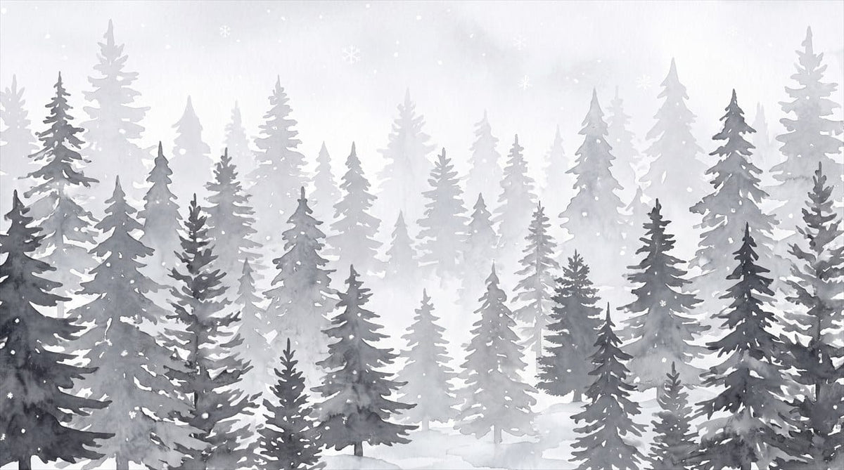 Festive Gray Nordic Christmas Winter Forest Wallpaper Mural in winter