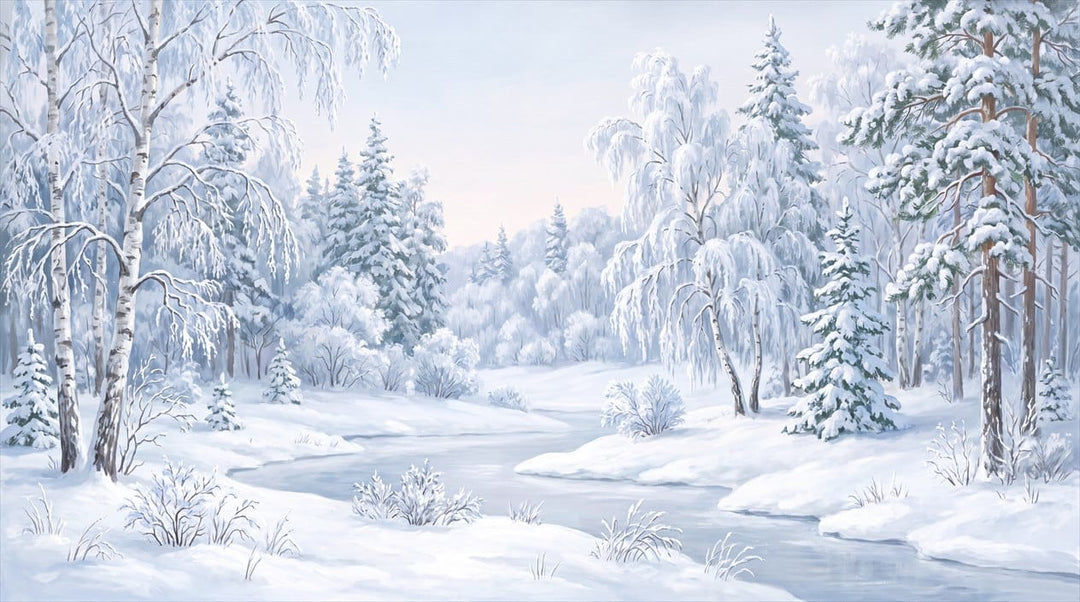 Magical Ice Blue Nordic Winter Forest Wallpaper Mural in winter