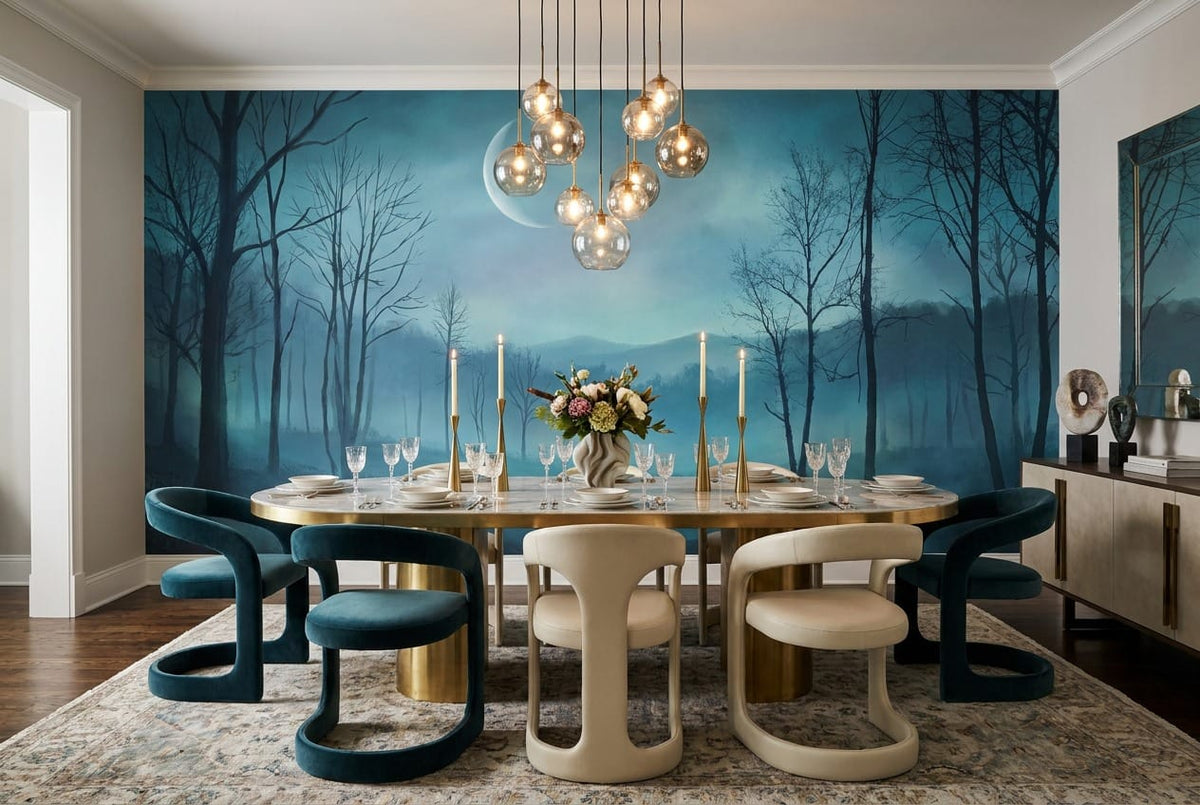 Deep Sky Mysterious Nordic Night Forest Wallpaper Mural in winter