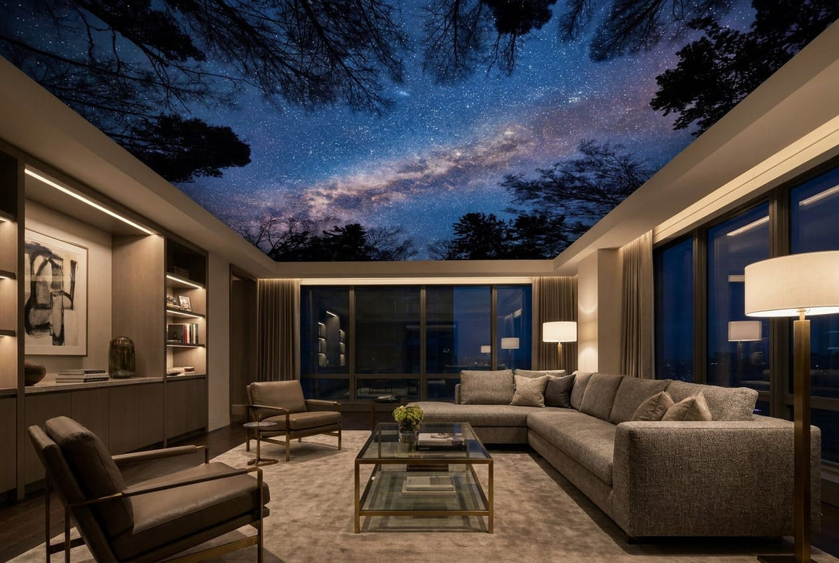 Moonlit Ink Starry Nordic Night Forest Wallpaper Mural in winter