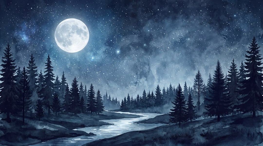 Violet Ink Nordic Night Forest Wallpaper Mural in winter