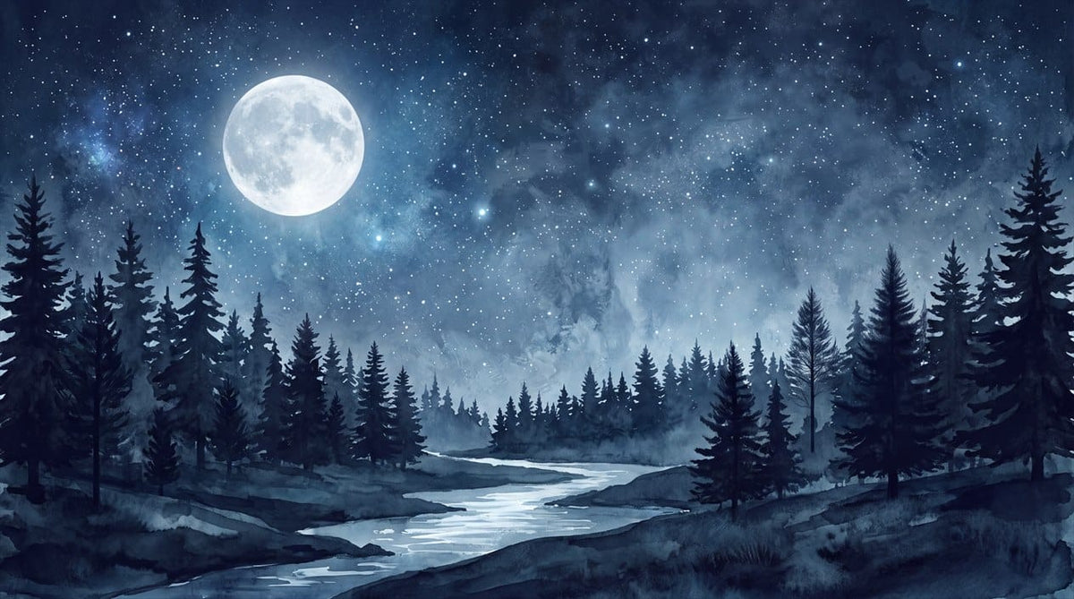 Violet Ink Nordic Night Forest Wallpaper Mural in winter