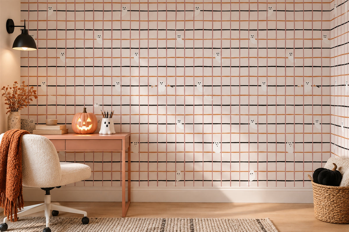 woven peach plaid custom self adhesive wallpaper mural study removable non woven vinyl