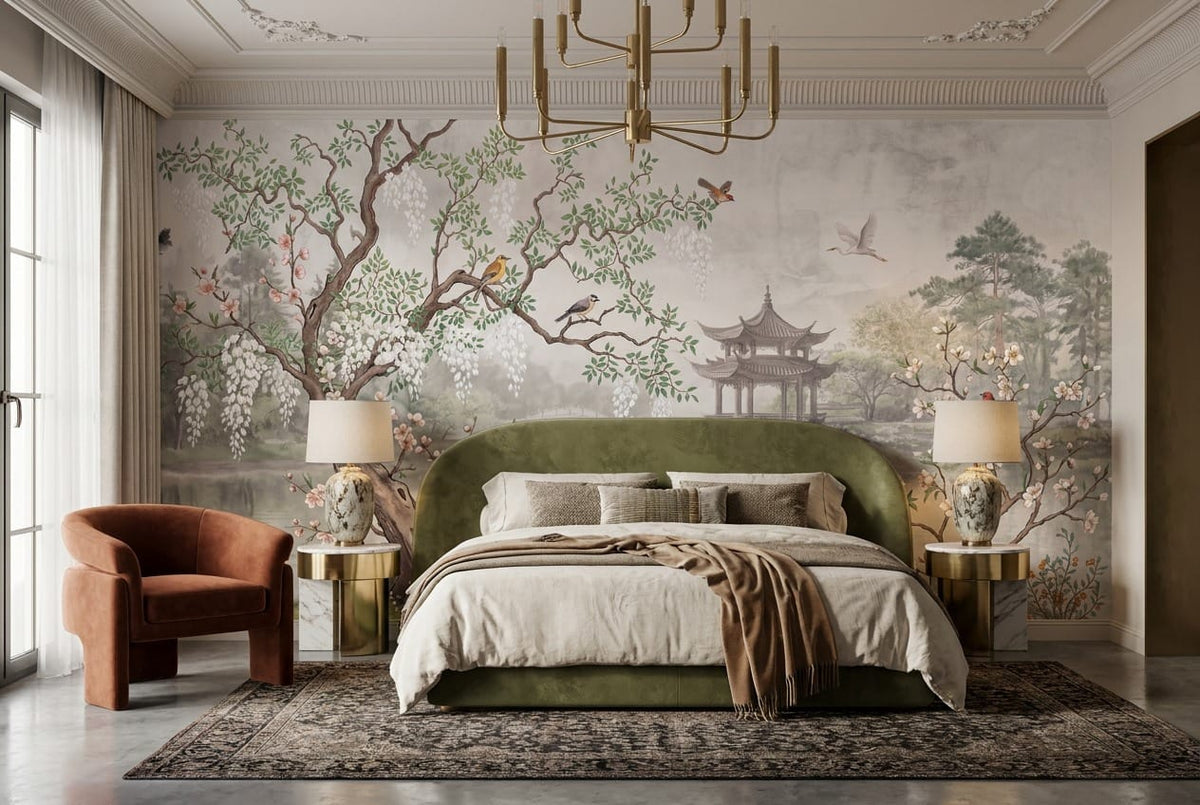 Blossom Crane Chinese Garden Lake Wallpaper Mural in york