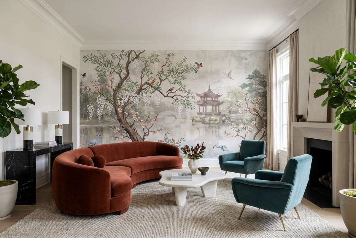 Blossom Crane Chinese Garden Lake Wallpaper Mural in york