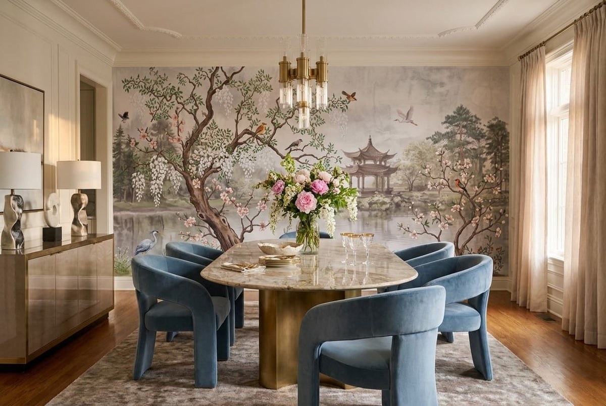 Blossom Crane Chinese Garden Lake Wallpaper Mural in york