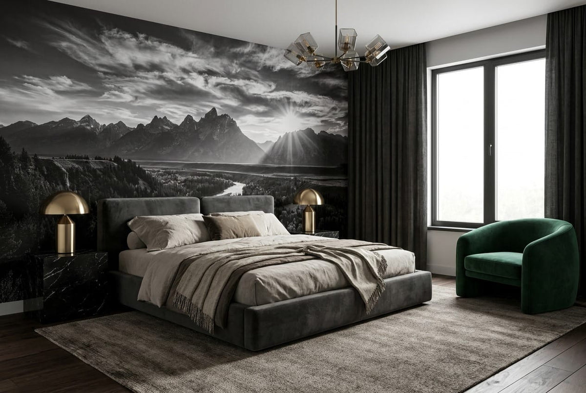 Black and White Mountain River Scenic Wallpaper Mural in york