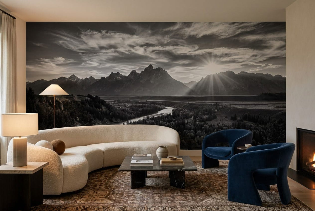 Black and White Mountain River Scenic Wallpaper Mural in york