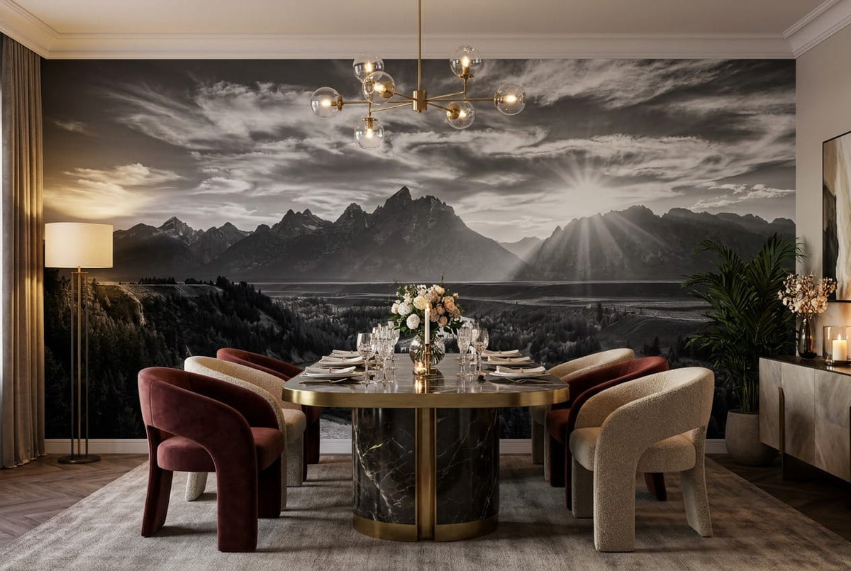 Black and White Mountain River Scenic Wallpaper Mural in york