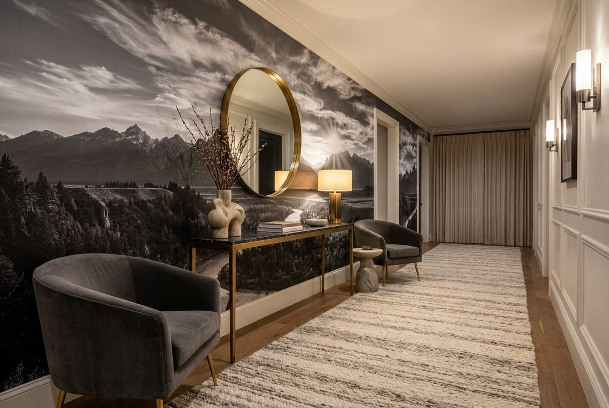 Black and White Mountain River Scenic Wallpaper Mural in york