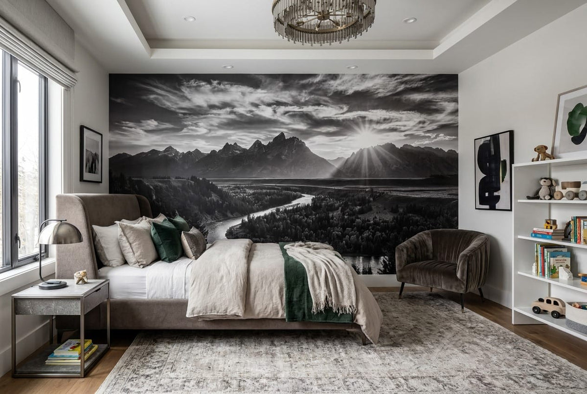 Black and White Mountain River Scenic Wallpaper Mural in york