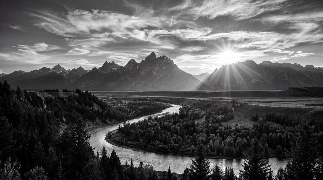 Black and White Mountain River Scenic Wallpaper Mural in york