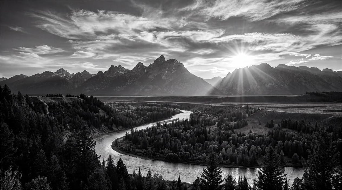Black and White Mountain River Scenic Wallpaper Mural in york