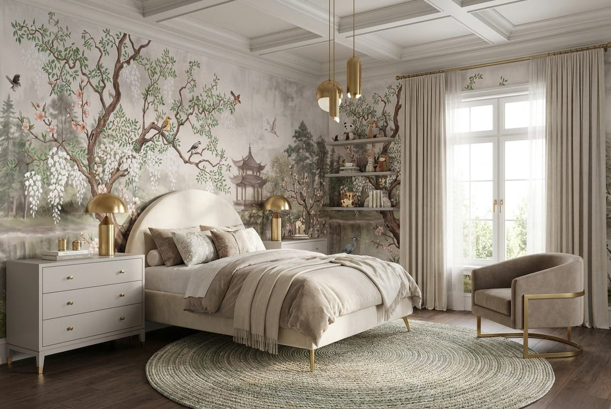 Blossom Crane Chinese Garden Lake Wallpaper Mural in york