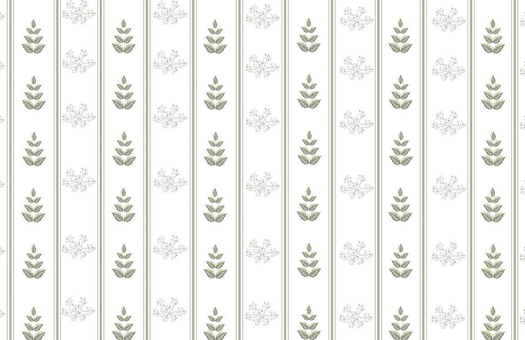Elegant Sage Leaf Pattern Wallpaper in Vintage Green and White Style