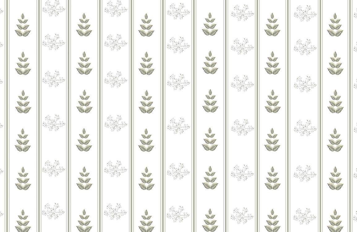 Elegant Sage Leaf Pattern Wallpaper in Vintage Green and White Style