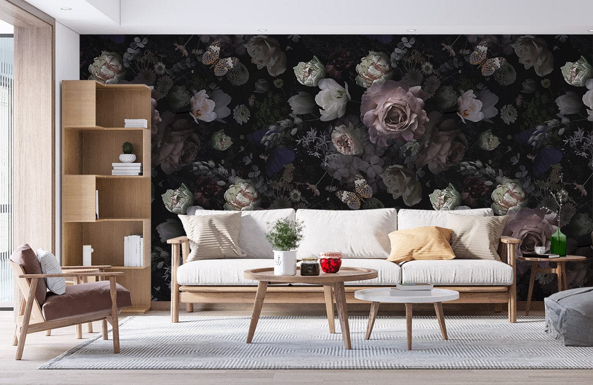 dark floral wallpaper mural 