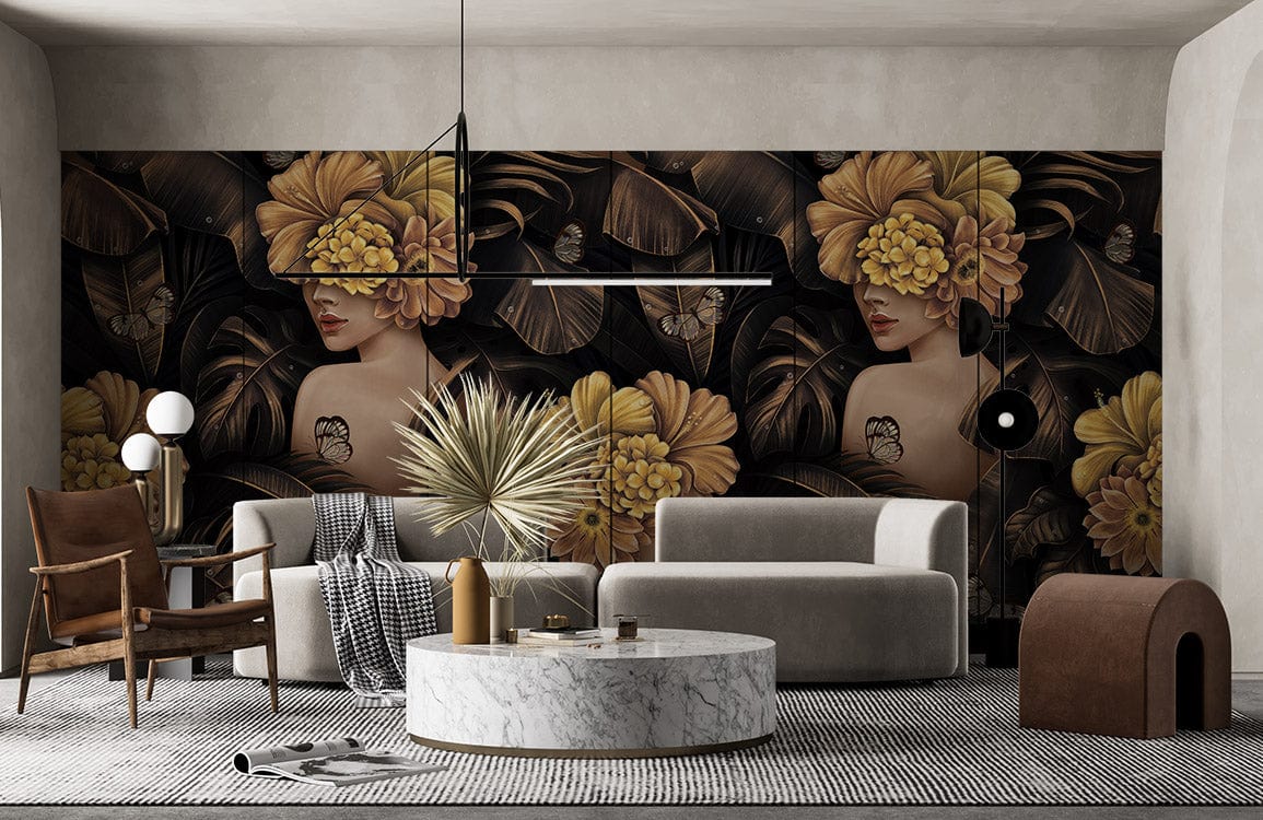 beautiful leaves floral wallpaper mural