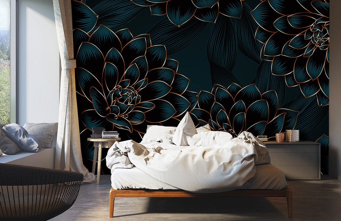 Bedroom Dark Flower Wallpaper Mural
