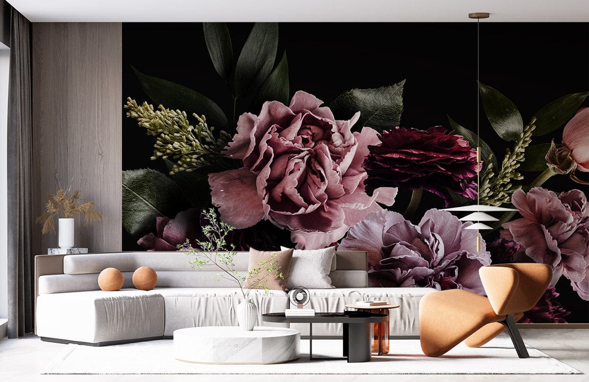 dark flower wall murals for living room