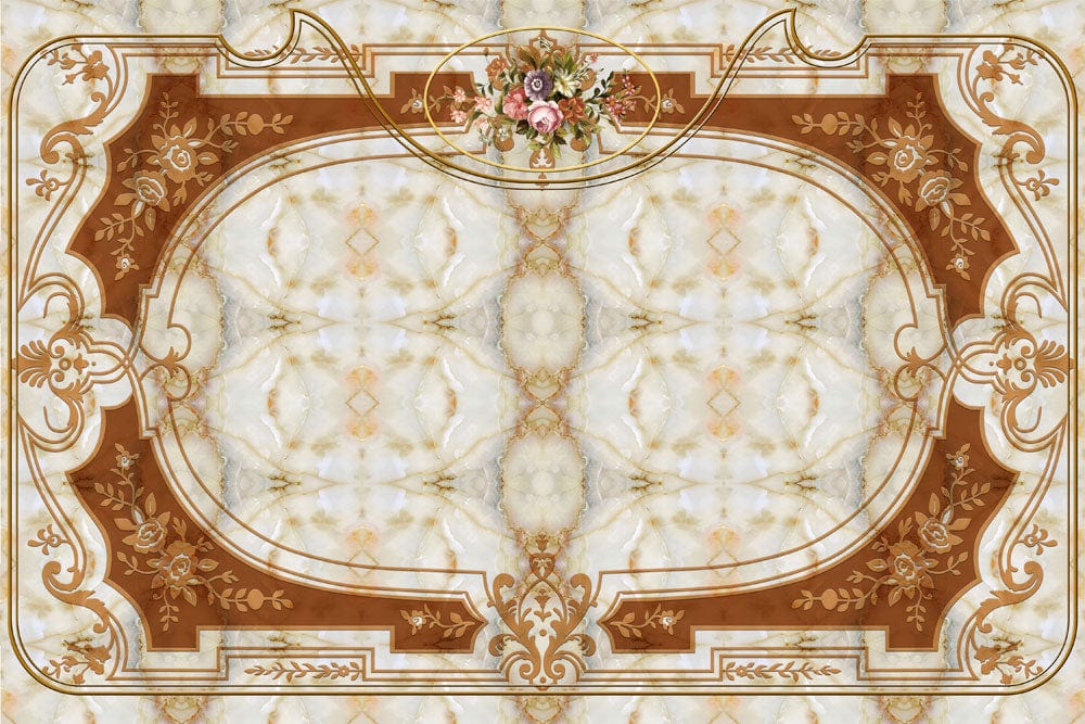 Vintage Ornamental Floral Baroque Pattern Mural Wallpaper in Warm Tones