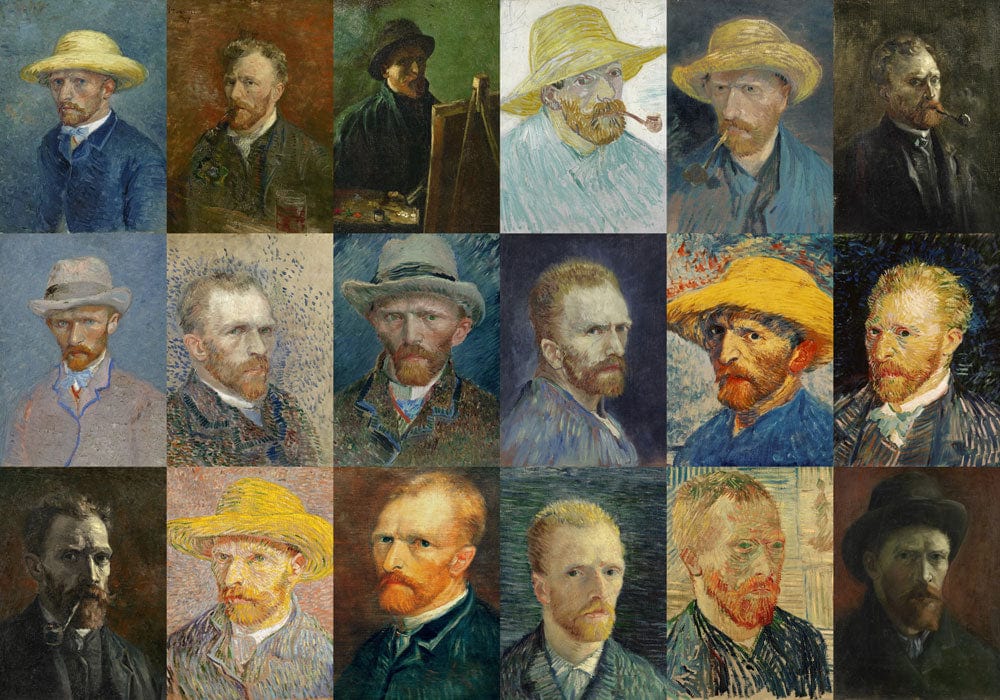 Artistic Vintage Self-Portrait Collage Mural Wallpaper in Vibrant Classic Colours