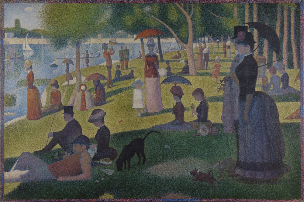 Elegant Pointillism Style Seurat Summer Park Scene Mural Wallpaper