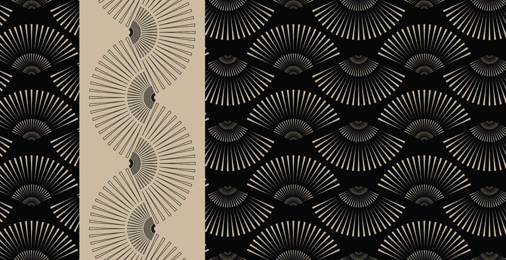 Art Deco Black and Gold Fan Pattern Wallpaper for Stylish Interiors