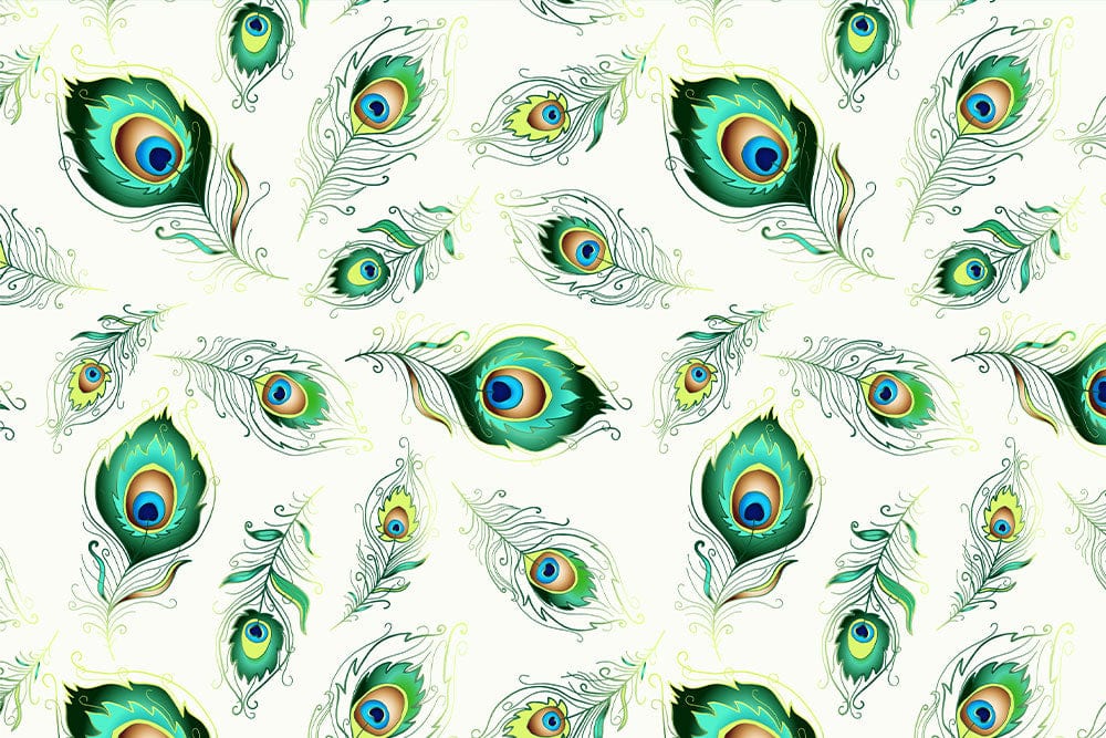Peacock Feather Oasis: Elegant Green Art Deco Style Wallpaper Design