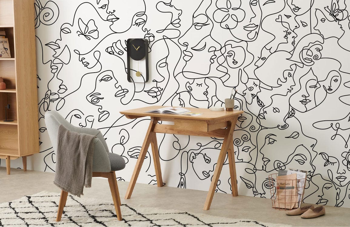 Abstract Portrait Lines Wallpaper Mural