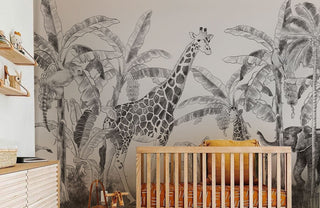 Animals in Tropic Sketch Wallpaper Mural