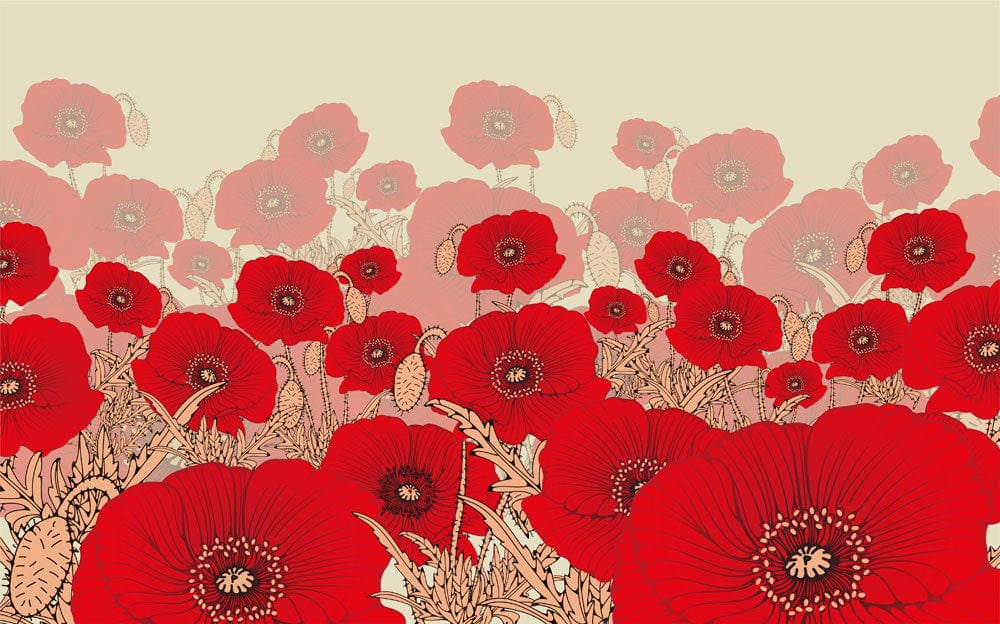 Red Poppy Field Mural Wallpaper - Vibrant Floral Design | Home Décor