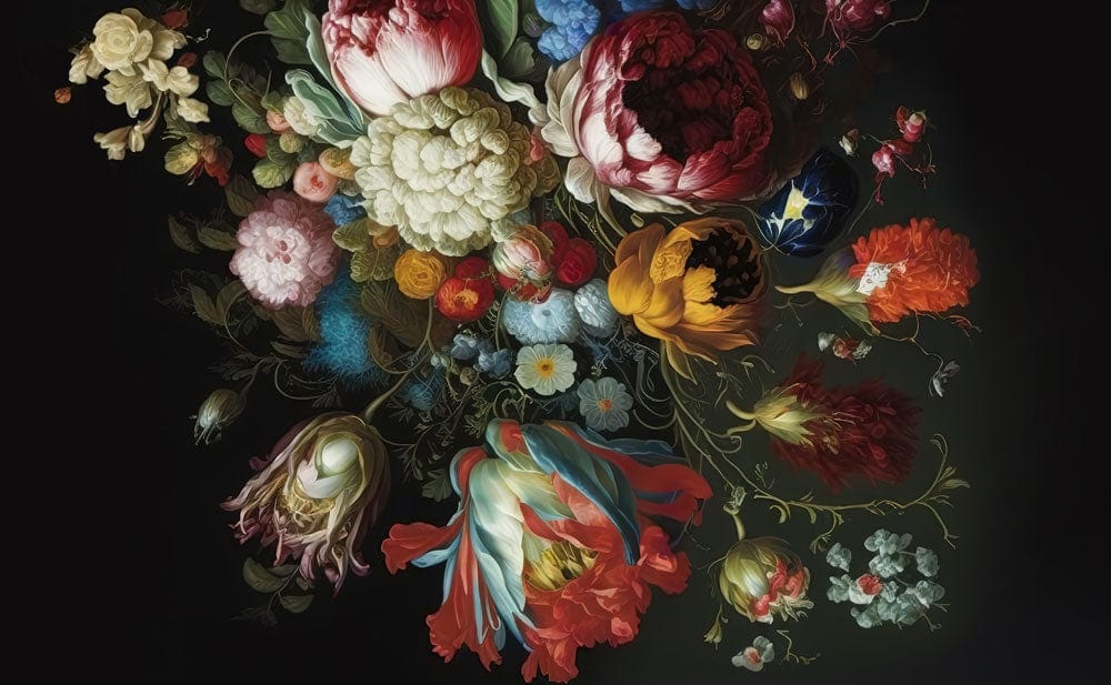Luxurious Vintage Floral Dark Themed Wallpaper Mural with Rich Colours