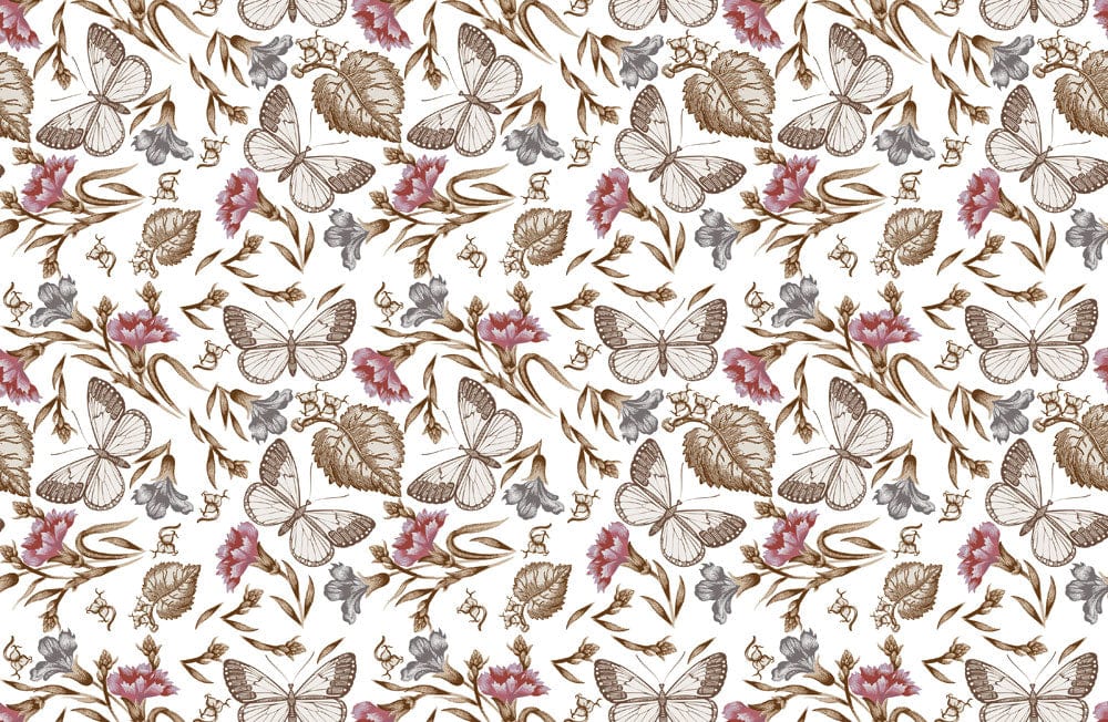 Elegant Vintage Floral and Butterfly Pattern Wallpaper in Earthy Tones