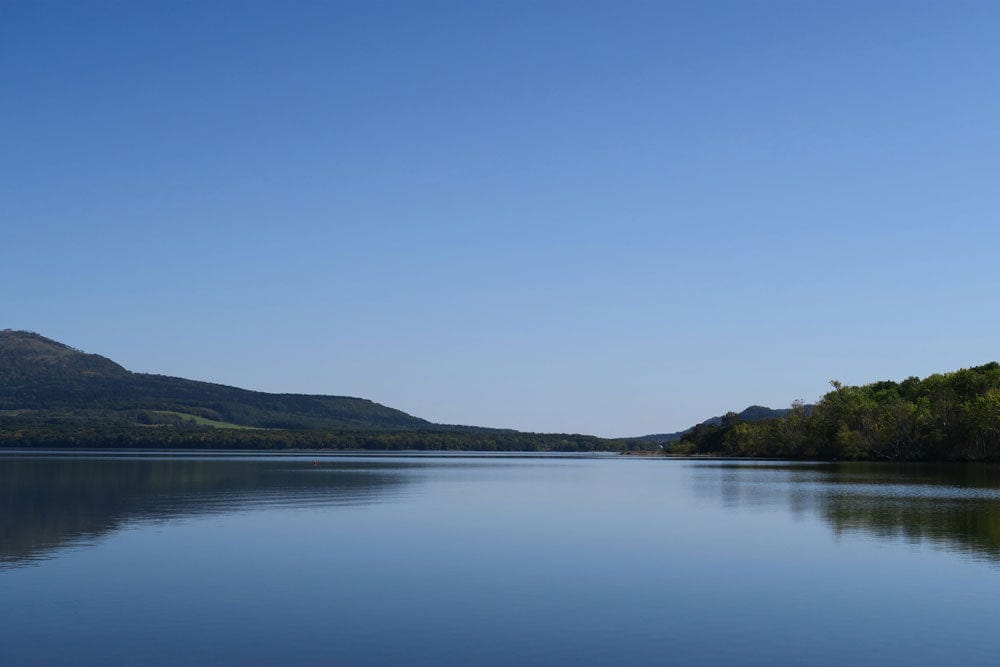 Tranquil Blue Lake and Mountain Landscape Mural Wallpaper - Nature Serenity Art